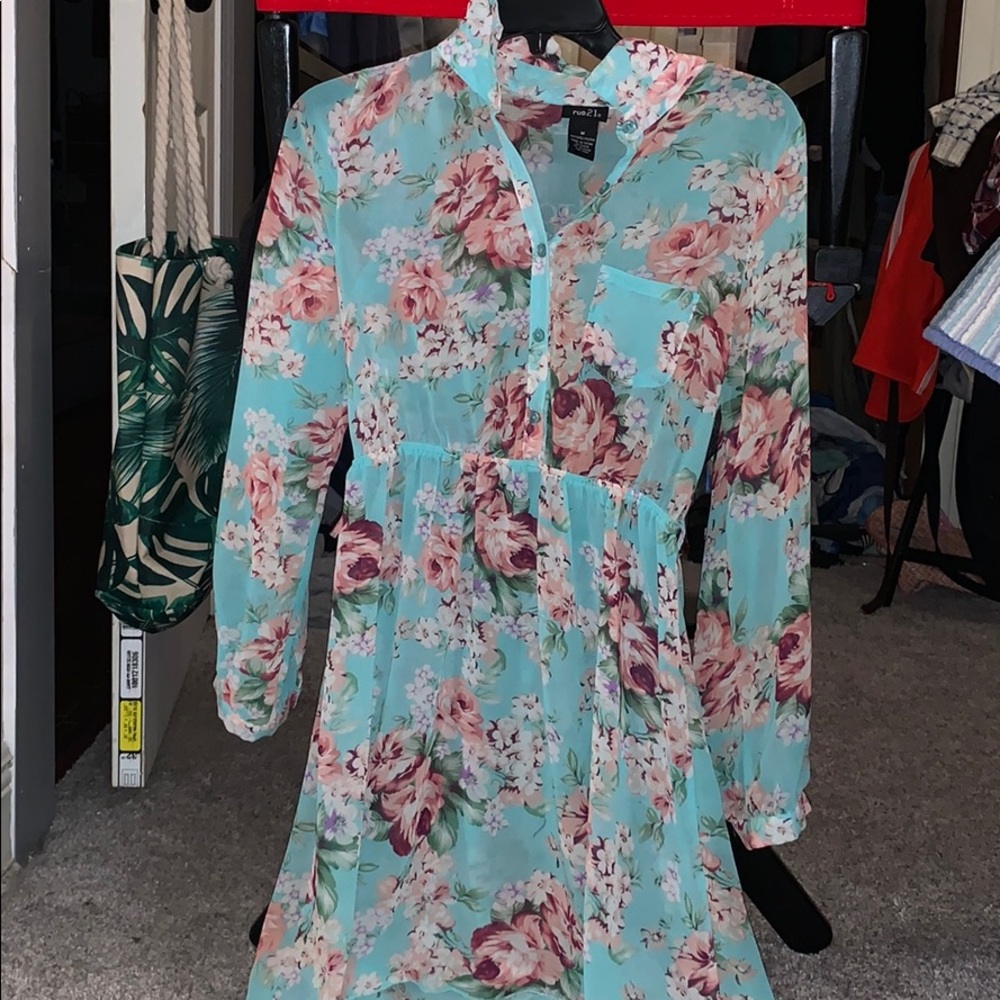 Blue and pink floral dress